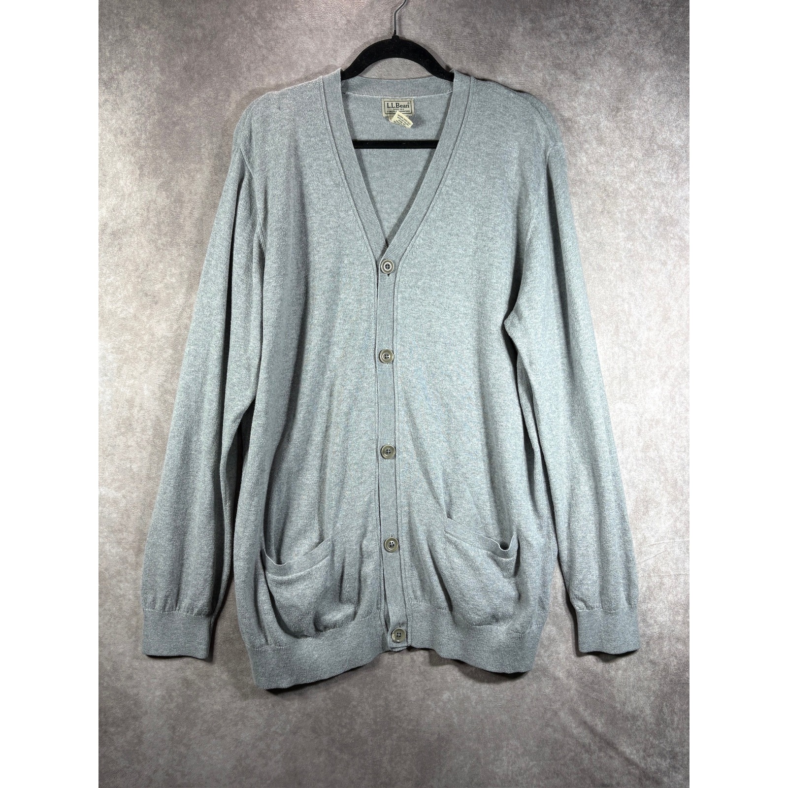 Ll Bean Cashmere Cardigan Mens Xl Tall Gray Cotton Button Front Pockets Grandpa